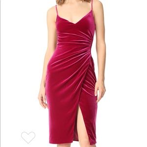 Black Halo velvet Bowery dress in fuchsia